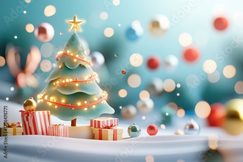 Festive christmas tree with twinkling lights and wrapped gifts in a cozy holiday setting