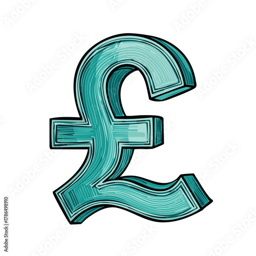 Stylized Teal Pound Sterling Symbol with Hatching Detail