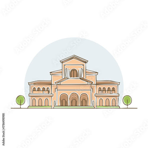 Classic Italian Renaissance Style Building Facade with Arches and Pediment