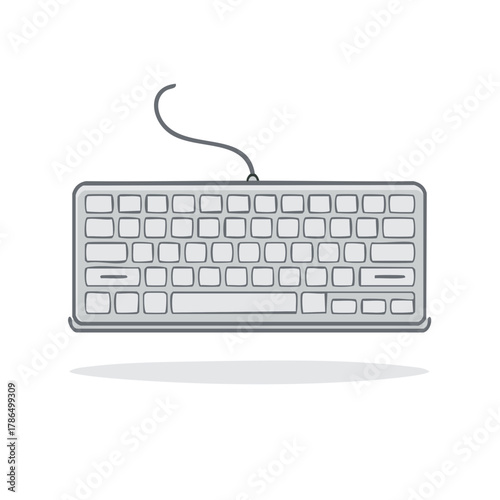 Minimalist Gray Computer Keyboard with Flexible Cable and Subtle Shadow
