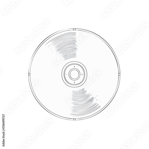Circular Compact Disc Outline Graphic Design Vector Illustration