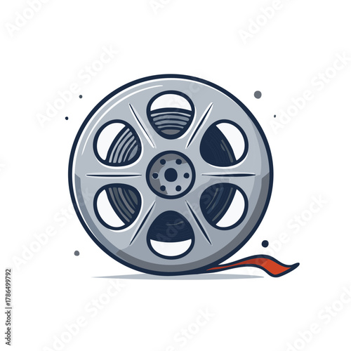 Cartoon illustration of a film reel with movie tape