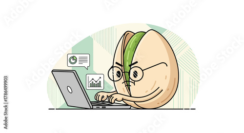Smart Pistachio In Glasses Working With The Laptop and Analyze Business Data