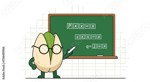Smart Pistachio Educator With Chalk Explaining Complex Equations On A Chalkboard