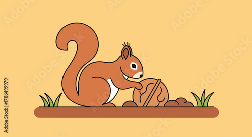 Squirrel Finds A Nut In The Forest Perfect For Autumn Themes And Designs
