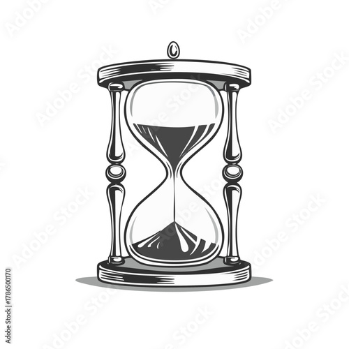Engraved hourglass illustration with flowing sand depicting the passage of time and deadlines