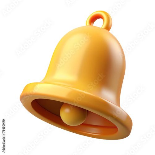 A 3D golden-yellow bell icon with a shiny, smooth surface and a rounded clapper inside. The bell is slightly tilted and rendered on a transparent background