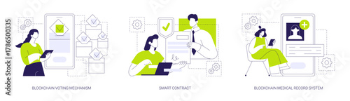 Blockchain technology applications isolated cartoon vector illustrations se