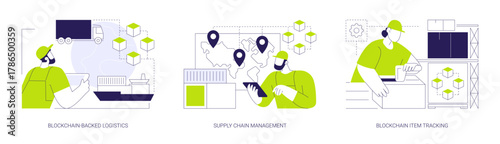 Blockchain technology in logistics isolated cartoon vector illustrations se