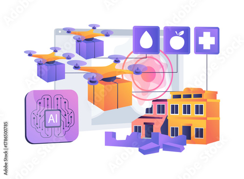 Disaster Relief Drone Swarm abstract concept vector illustration.