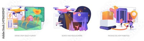 AI Robotics for Land and Air abstract concept vector illustrations.