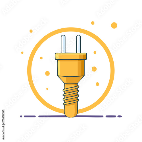 Electrical Plug Connection Symbol Modern Flat Icon with Yellow Circle and Dots