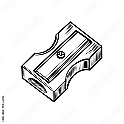 Detailed Black and White Line Art of a Traditional Pencil Sharpener for School Supplies