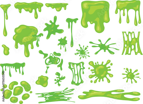 Green Cartoon Slime Drips – Sticky Goo, Mucus, and Toxic Jelly Texture for Halloween or Game Design
