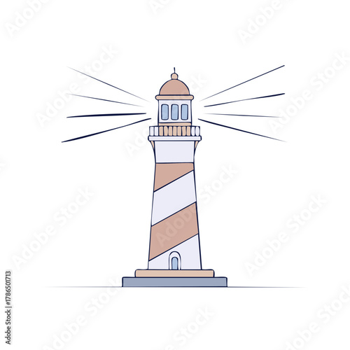 Illustration of a lighthouse with light beams shining brightly