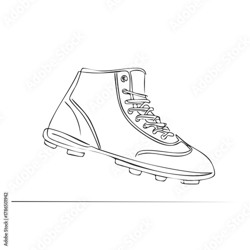 Line drawing of a high-top cleated athletic shoe with laces