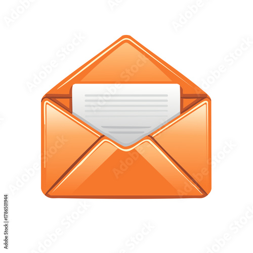 Glossy Orange Open Envelope with Paper Inside Communication Concept