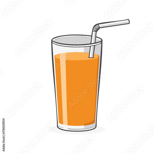 Tall glass filled with orange liquid and drinking straw