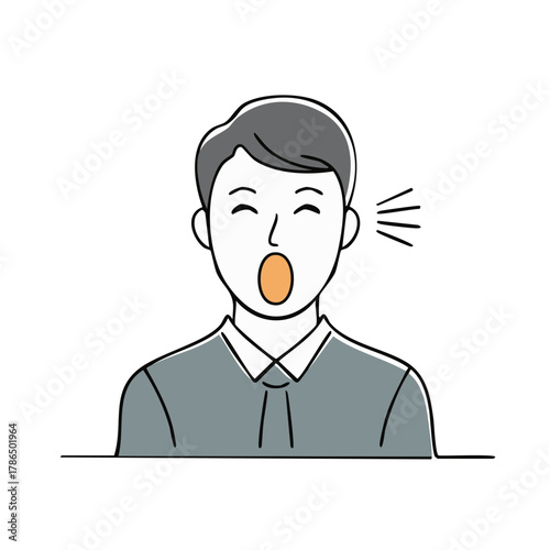 Graphic portrait of a man with wide open mouth expressing sound or deep yawn