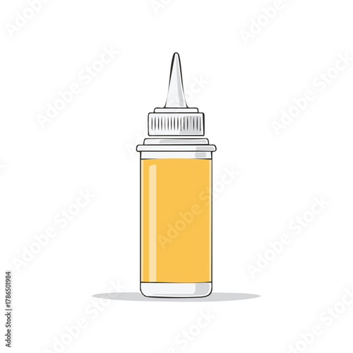 Illustration of a yellow liquid in a precision dispenser bottle with a nozzle