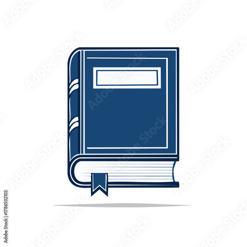 Closed Blue Book with White Label and Bookmark Vector Illustration