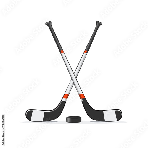 Crossed Hockey Sticks and Puck, Sports Icon, Vector Illustration