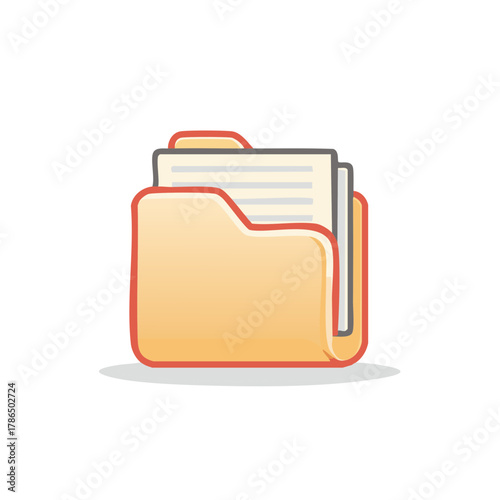 Simple cartoon file folder with paper documents vector icon for data and archive storage