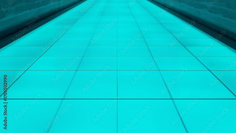Obraz premium Abstract Luminescence, Illuminated Floor in Teal Tones, Geometric Patterns.