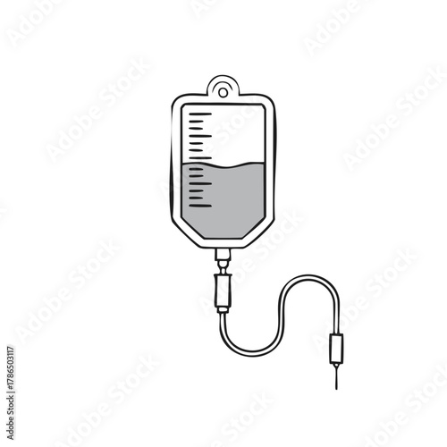 Medical illustration of IV drip bag with lines and needle