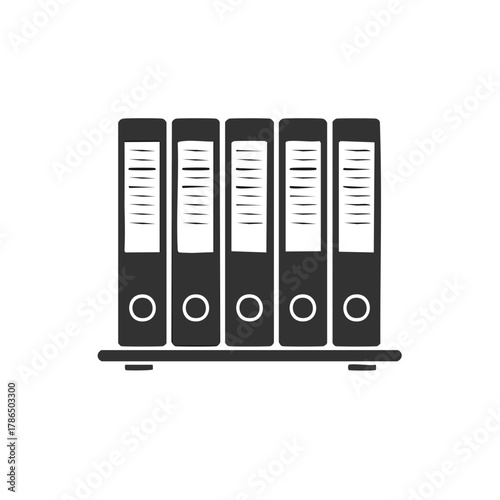 Row of Five Black Archival Binders on a Shelf
