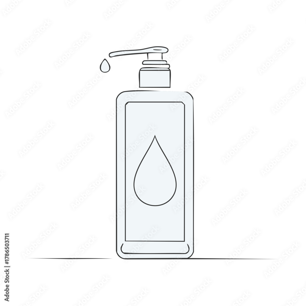 Fototapeta premium Hand Sanitizer dispenser with a drop falling from pump hygiene and cleanliness symbol