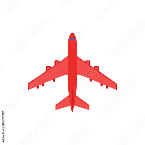 Red airplane overhead view on white background simple illustration graphic