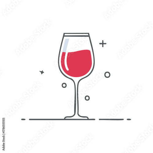 Red wine in a glass simple line art illustration on white background