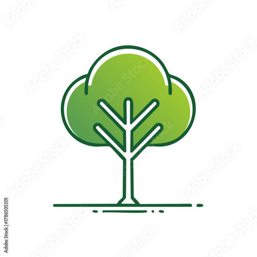 Simple stylized green tree icon with linear details and gradient fill
