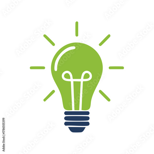 Glowing Green Light Bulb Icon Symbolizing Idea Generation and Innovation in Creative Industries and Sustainable Energy Solutions