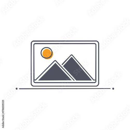 Digital landscape art displayed on a modern screen with sun and mountains