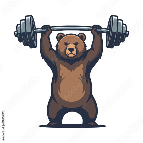 Mighty bear lifting heavy barbell symbolizing strength, power, and fitness goals, perfect for sports teams, gyms, and motivational content