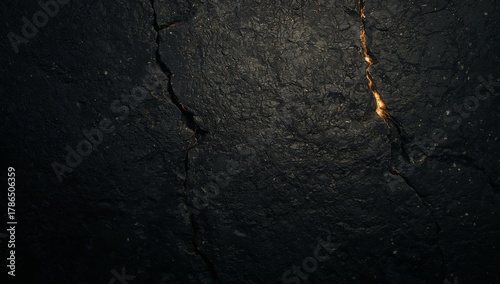 Fototapeta kuchenna Fractured Dark Surface, Glimmering Veins Texture, Contrast, and Subdued Illumination.