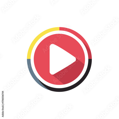 Modern Flat Design Play Button Icon with Shadow Effect