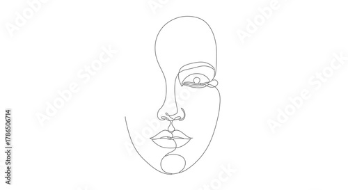Single Line Art Continuous One Line Drawing of a Woman's Face Portrait