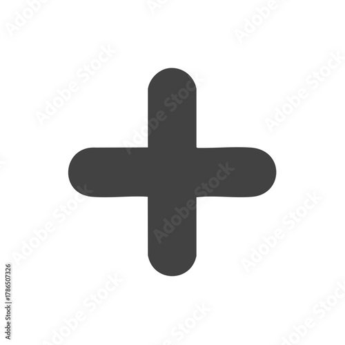 Illustration of a gray plus sign with rounded edges on a white background