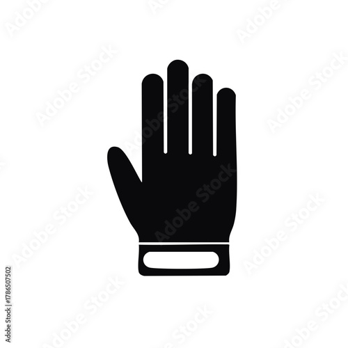 Black hand raised in stop gesture symbol icon for warning and prohibition