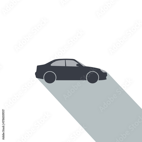 A modern flat design icon of a car with a long shadow. Simple silhouette of a sedan vehicle for transportation or automotive concepts