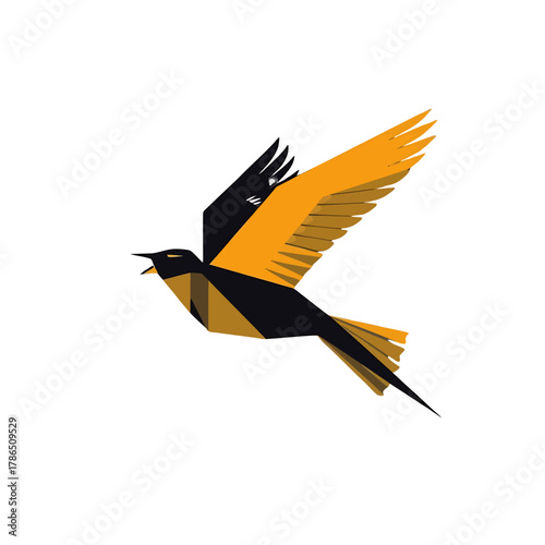 Geometric Oriole Design Modern Bird Icon with Bold Orange and Black