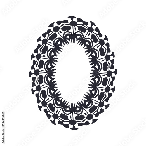 Hand drawn line art canary islands flowers tree sonchus wreath black silhouette. Card template with cute monochrome floral frame