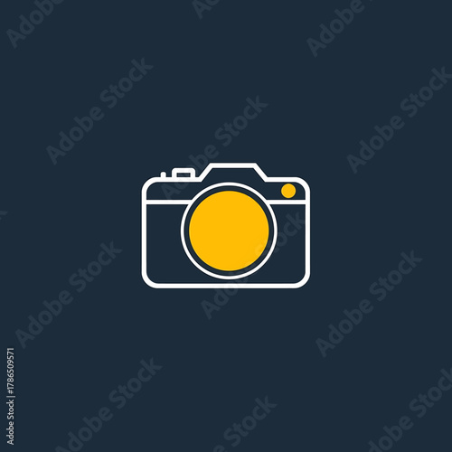 Minimalist flat design camera icon representing photography, memory capture, and creative visual expression for digital media and graphic projects