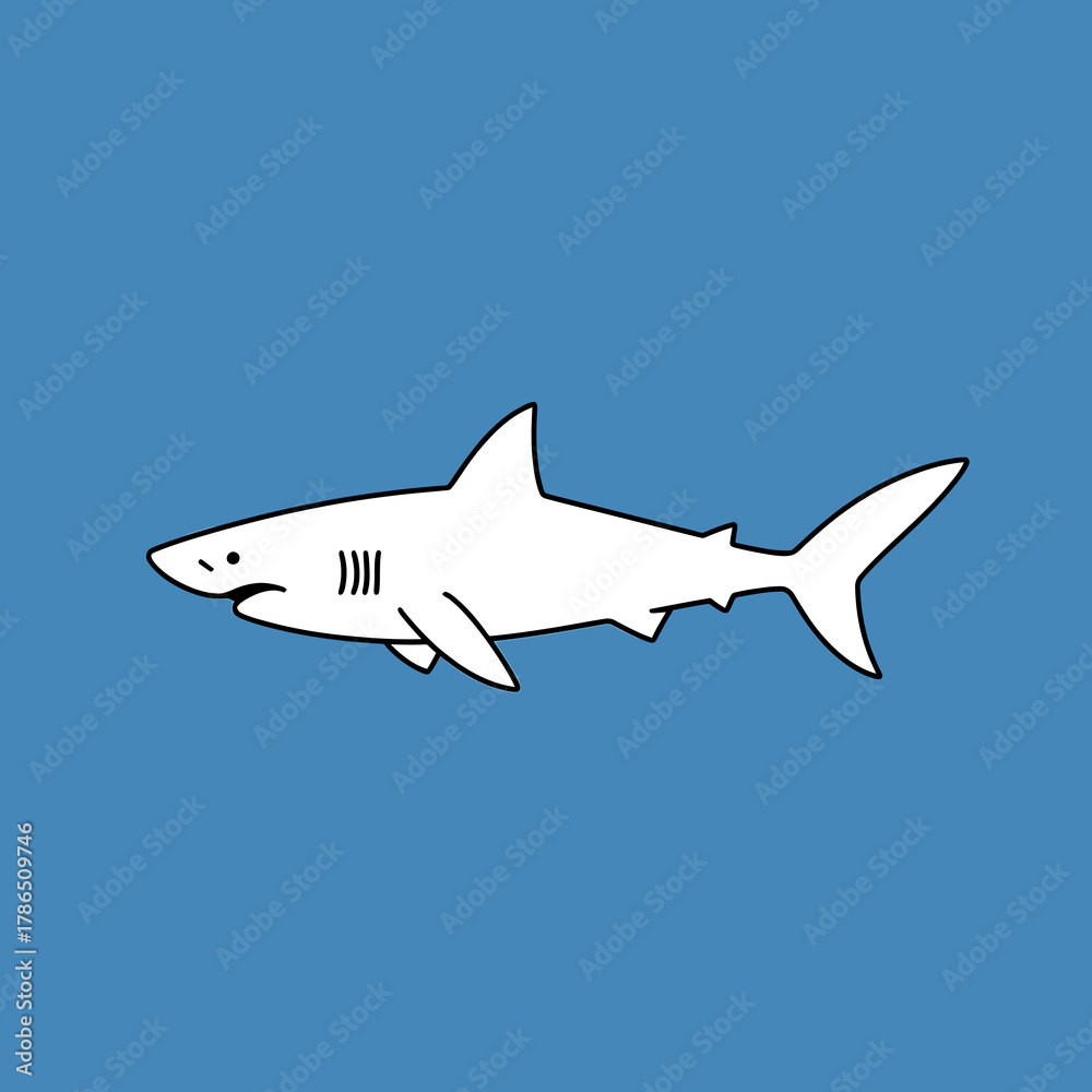 Fototapeta premium Monochrome Shark Sketch on Blue Background