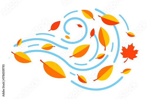Wind Blowing Leaves Flat Vector Illustration, Simple Modern Breeze Icon