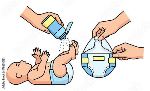 Baby Diaper Changing & Powder Flat Vector Icon - Clean Simple Minimalist Illustration