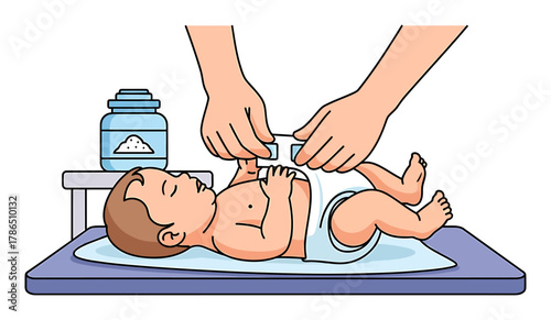 Baby Diaper Changing & Powder Flat Vector Icon - Clean Simple Minimalist Illustration